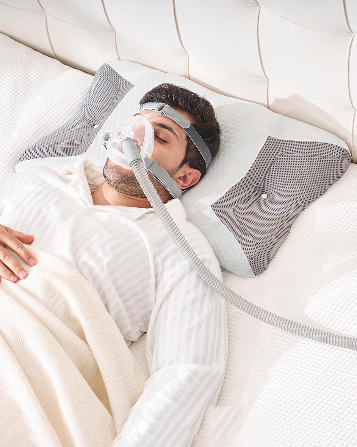 Elviros CPAP Pillow for Side Sleeping, Sleep Apnea Memory Foam Pillow for All CPAP Masks Users to Reduce Air Leaks & Masks Pressure, Adjustable Height with Cooling Breathable Cover - Image 9