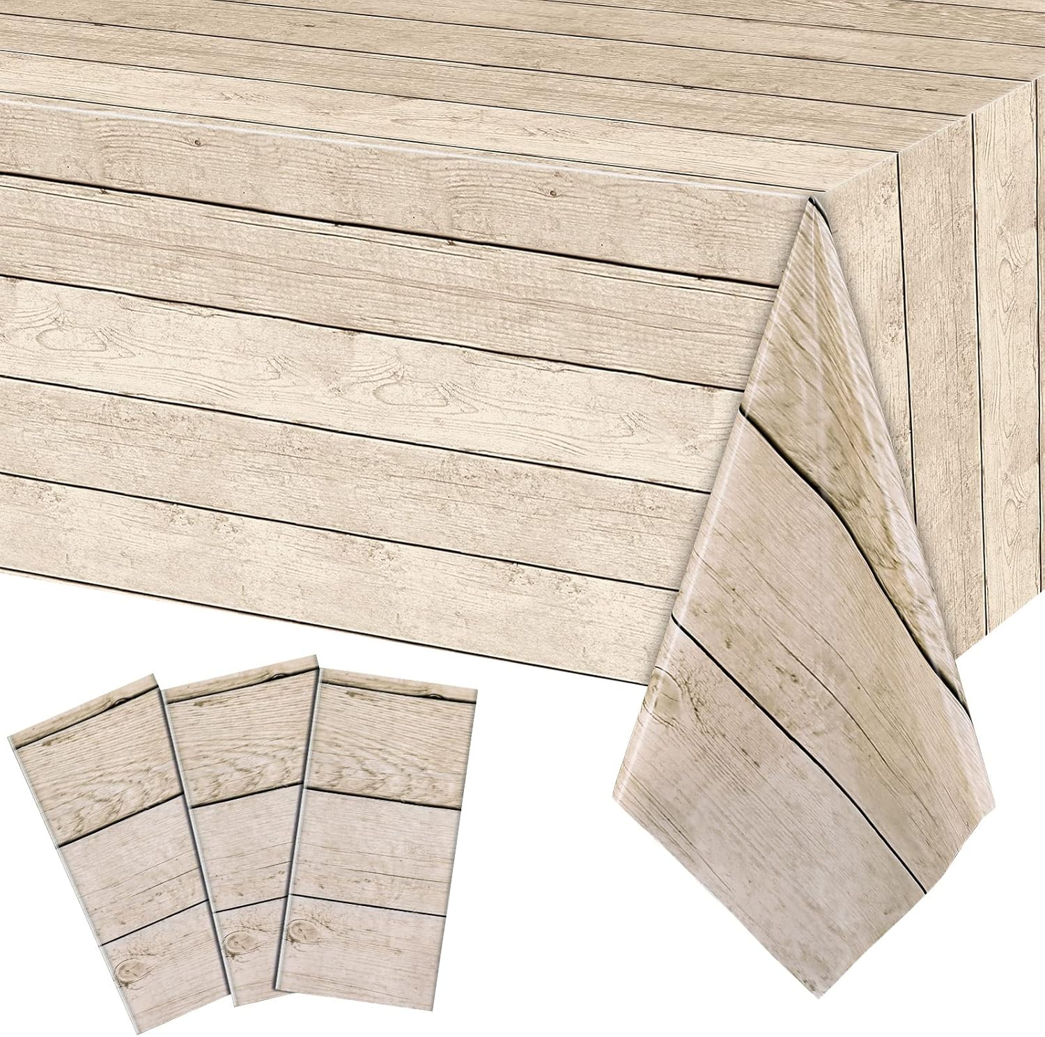 Buy 3 Pieces Light Wood Grain Tablecloths Rustic Plastic Table Covers