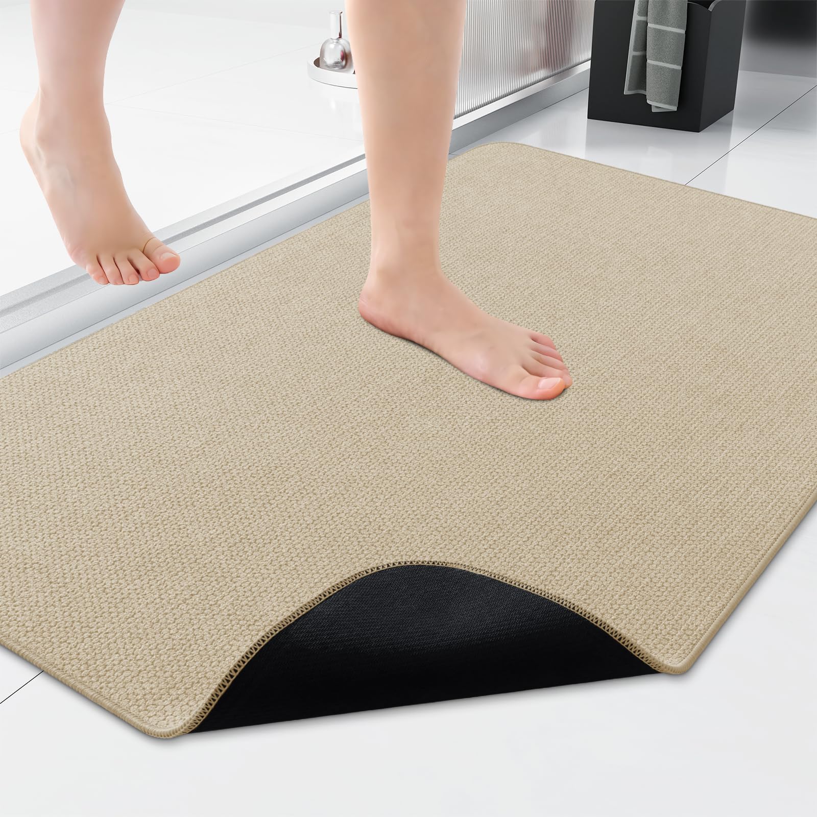 Smiry Ultra Thin Bath Mat 36x24, Non Slip Rubber Washable Bathroom Rugs