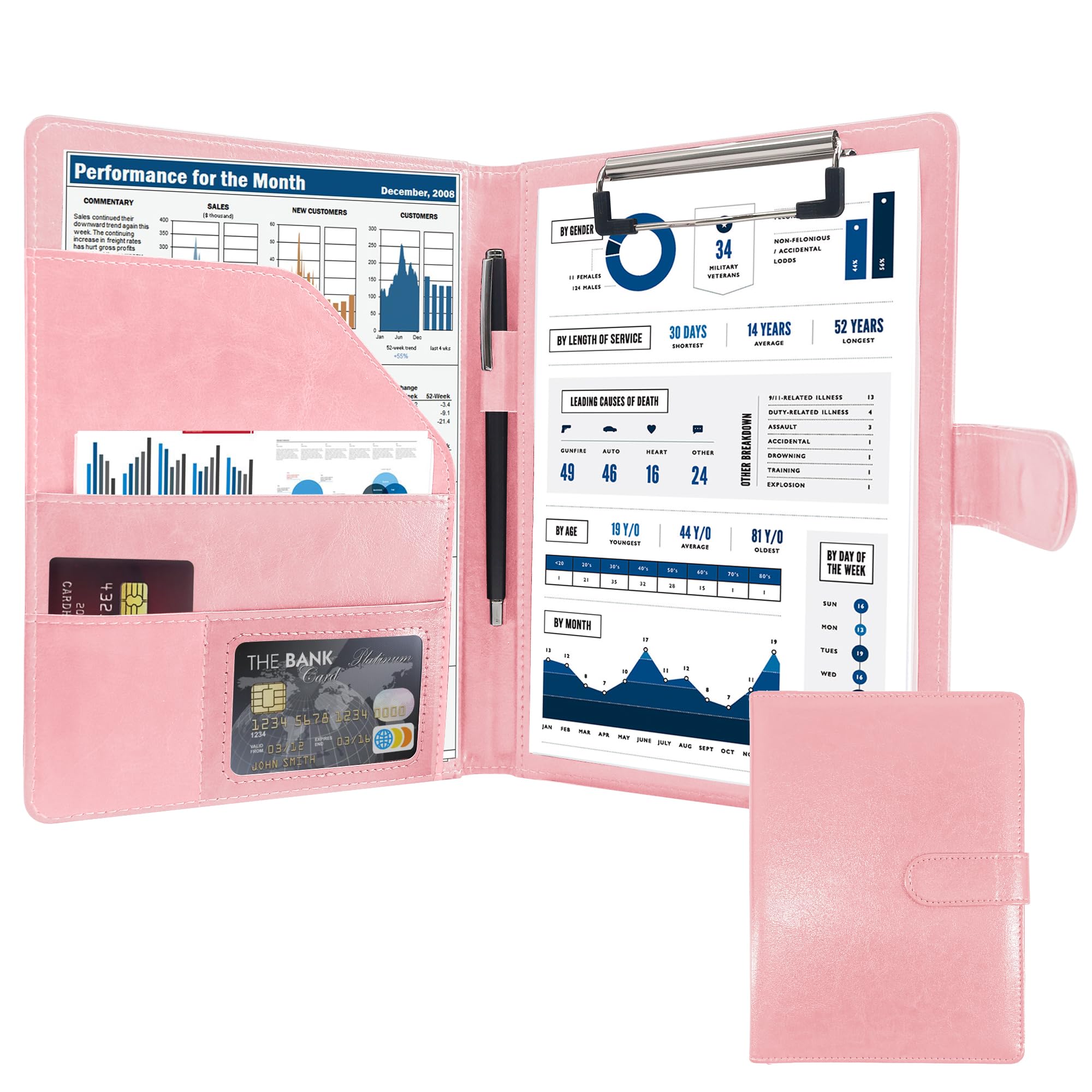 GraduatePro Cartella Portadocumenti A5 Pelle Cerniera Chiusura magnetica Unisex Ufficio Conferenza Organizzatore Quaderno Rosa