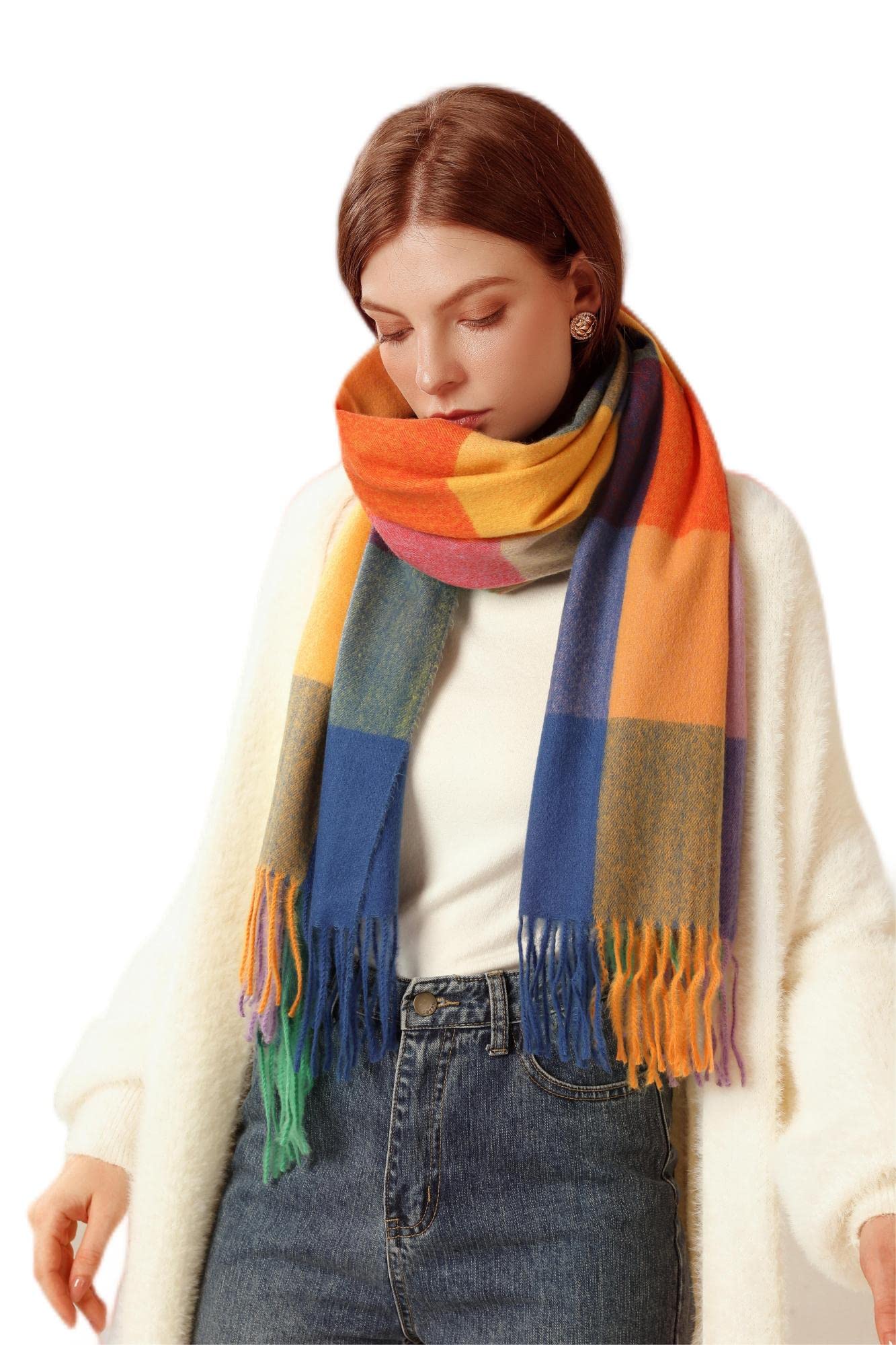 PCIQUTE Tartan Plaid Scarves for Women Winter,Long Scarves for Women with Fringe,Super Soft Scarf for Women Winter