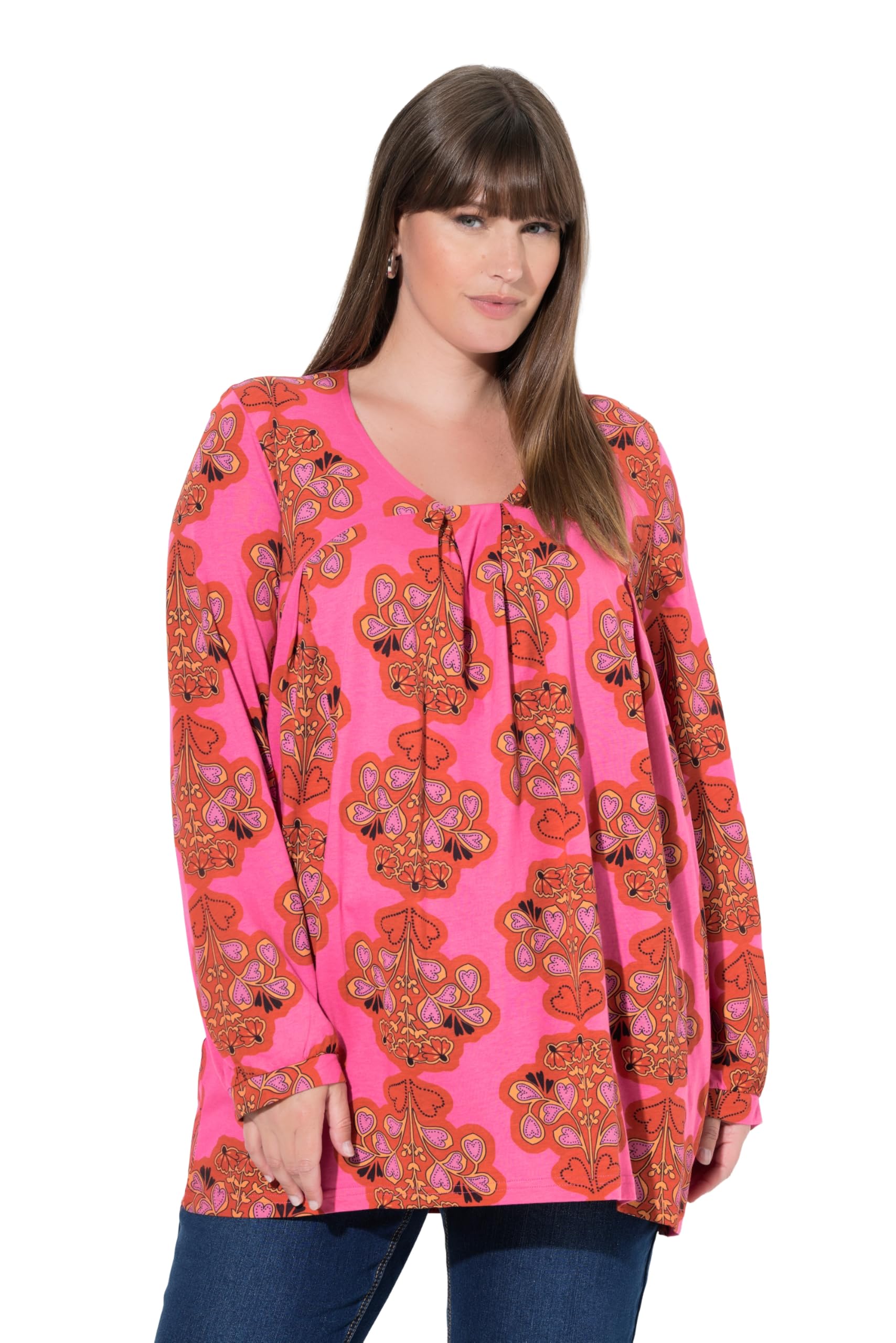Ulla Popken Damen große Größen Übergrößen Plus Size Shirt, Godetfalten, A-Linie, Carré-Ausschnitt, Langarm 845340