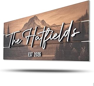 Custom Mountain Family Name Sign - Rustic Wood Wall Decor, Personalized ...