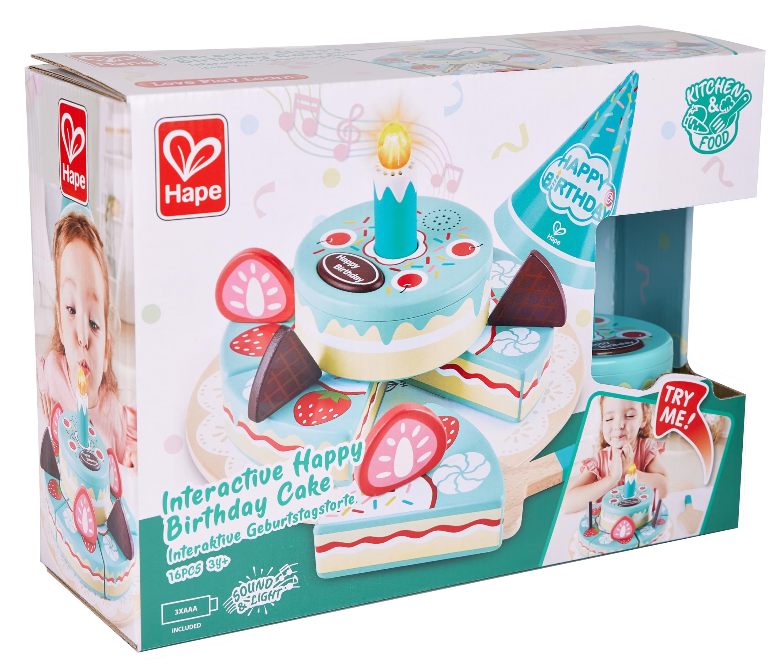 Hape Tarta de cumpleaños interactiva, para Cortar, Tarta Reproduce una canción de cumpleaños, Jubel y Applauso, a Partir de 3 años