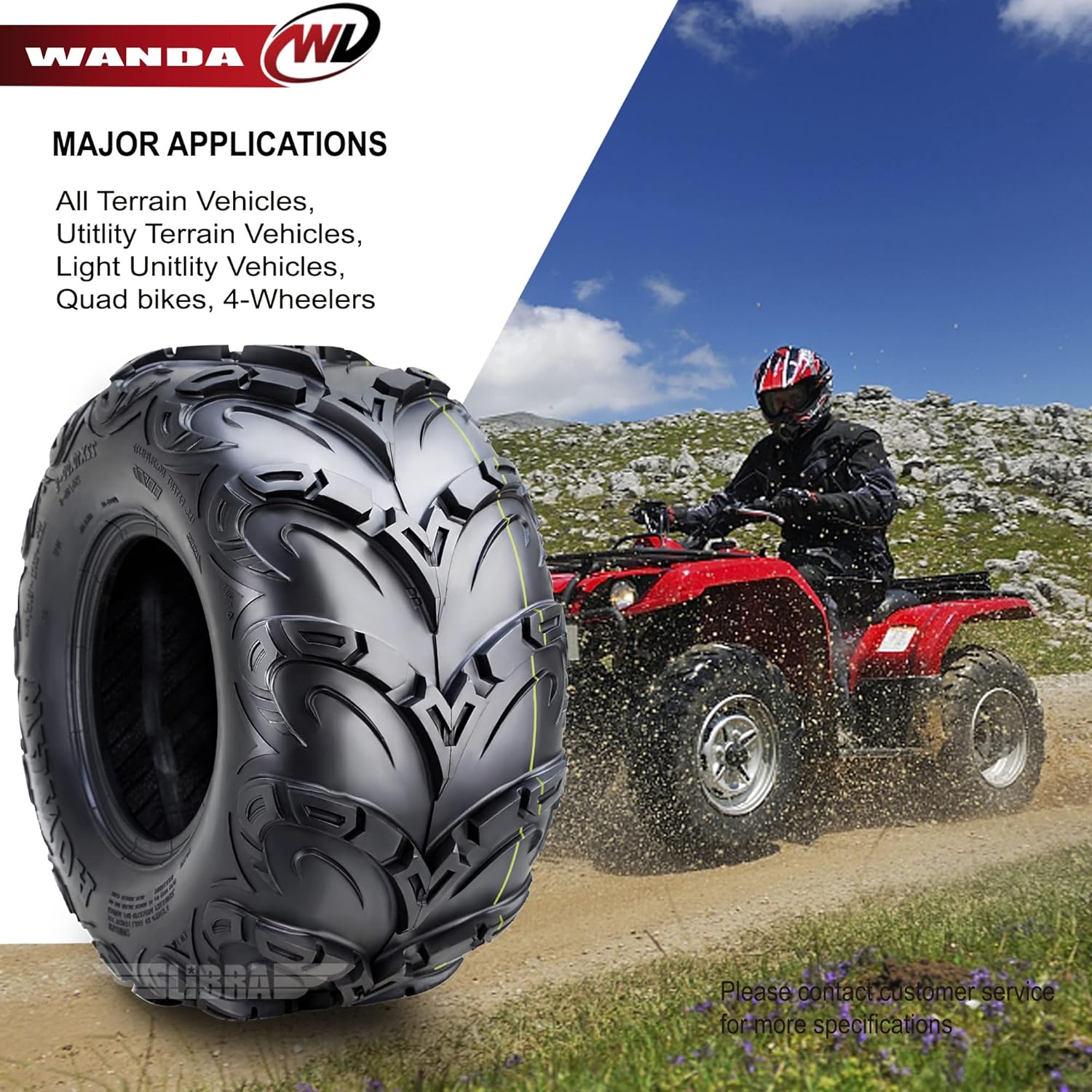 WANDA Premium 8 Ply ATV Tires 22x7-11 22x10-9 Mud Sling Compatible for Honda Recon 250 Suzuki Ozark 250