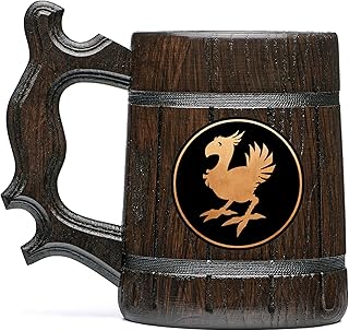 FF Chocobo Beer Mug. Geek Gift for Gamer Mug. Wooden Beer Stein. Birthday Gifts For Him, for Husband. Boyfriend Gift. Beer Tankard 17 oz