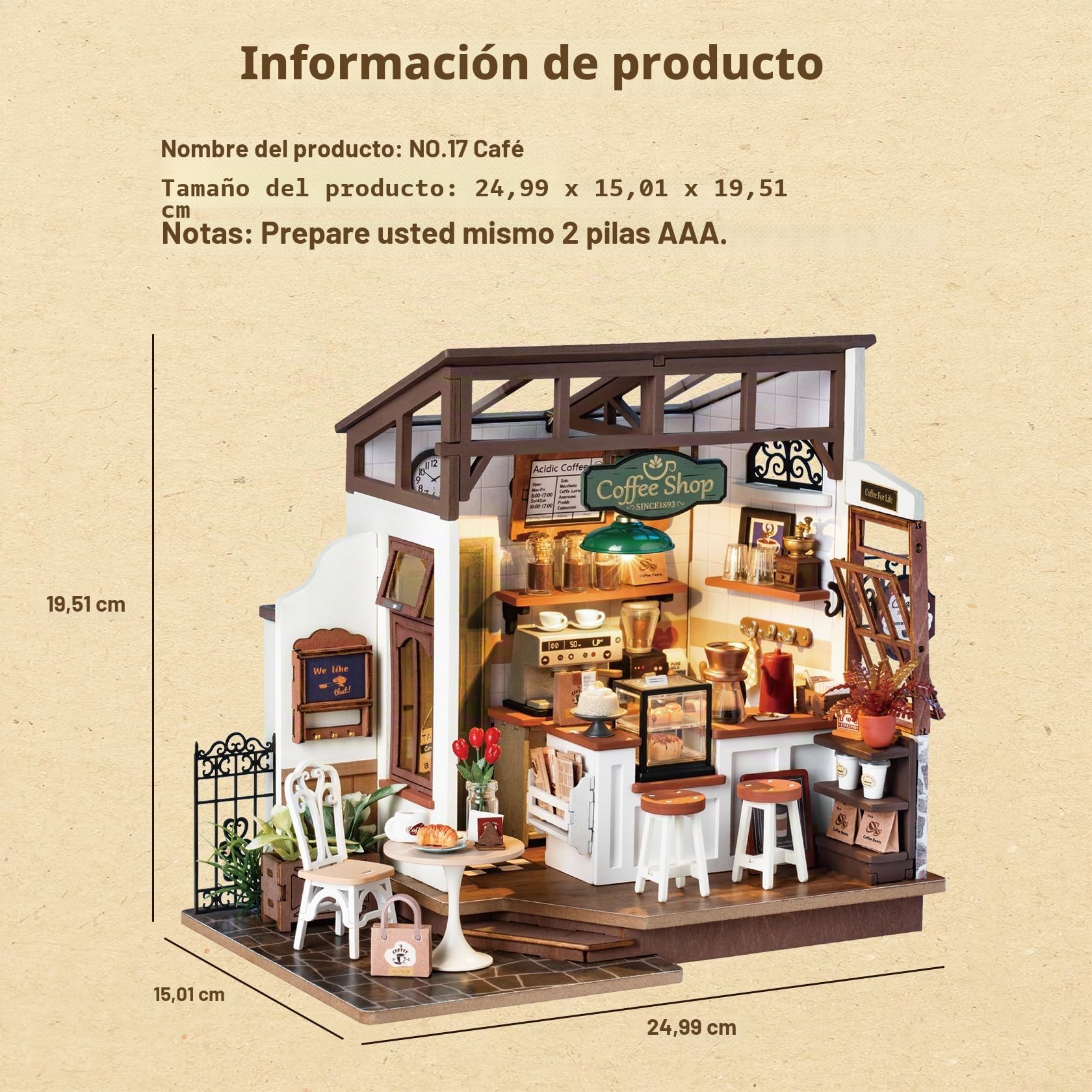 Rolife Kit de modelo NO.17 Cafetería-DIY Kit de casa en miniatura para adultos, mini kit de construcción de casa de muñecas, modelo de casa de muñecas, decoración de escritorio para el hogar, idea de