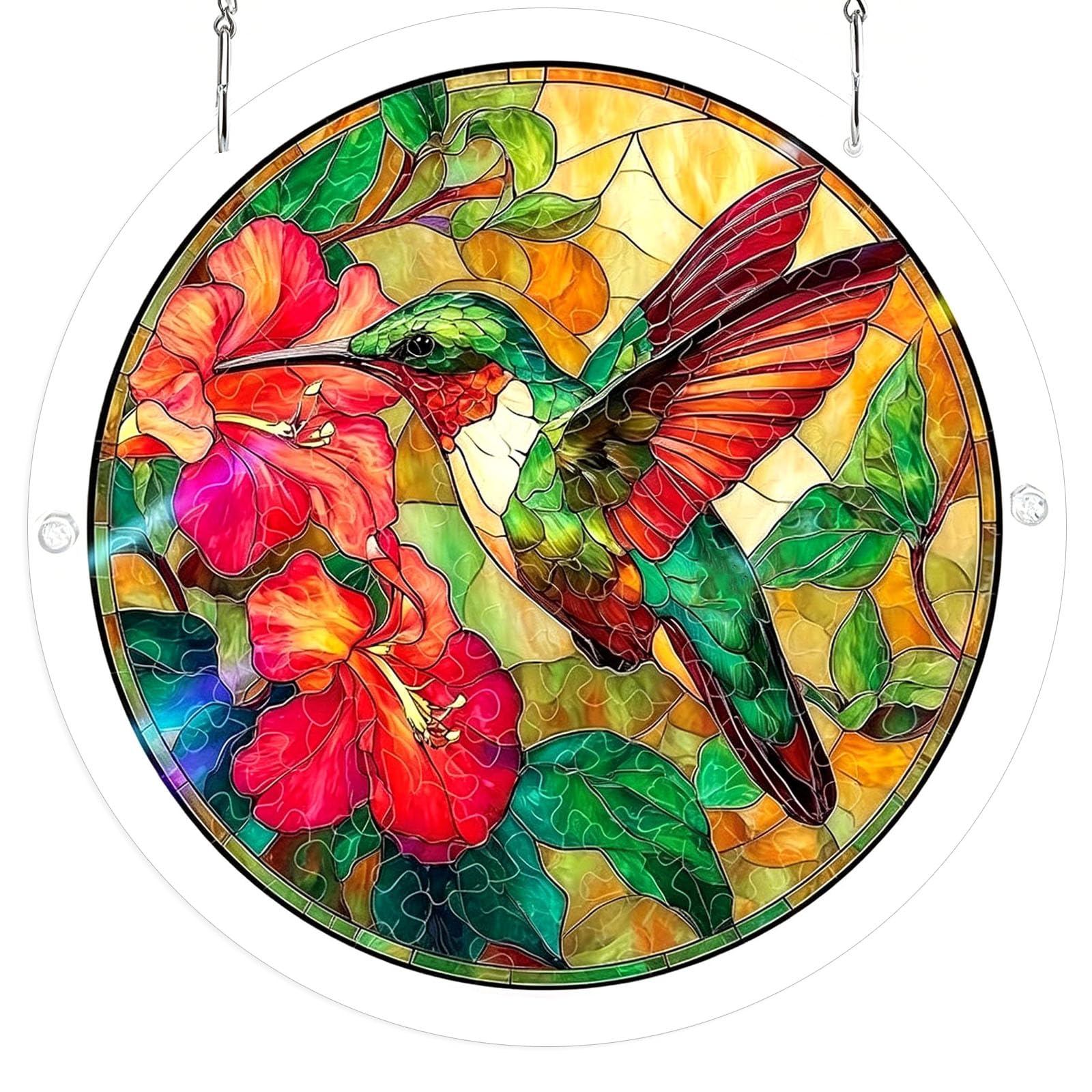 ZEPFJHE Stained Glass Window Hanging, Bird Scenery Suncatchers for Home Decors Acrylic Puzzle Sun Catchers Ornament Birthday Gift Acrylic Window Panel