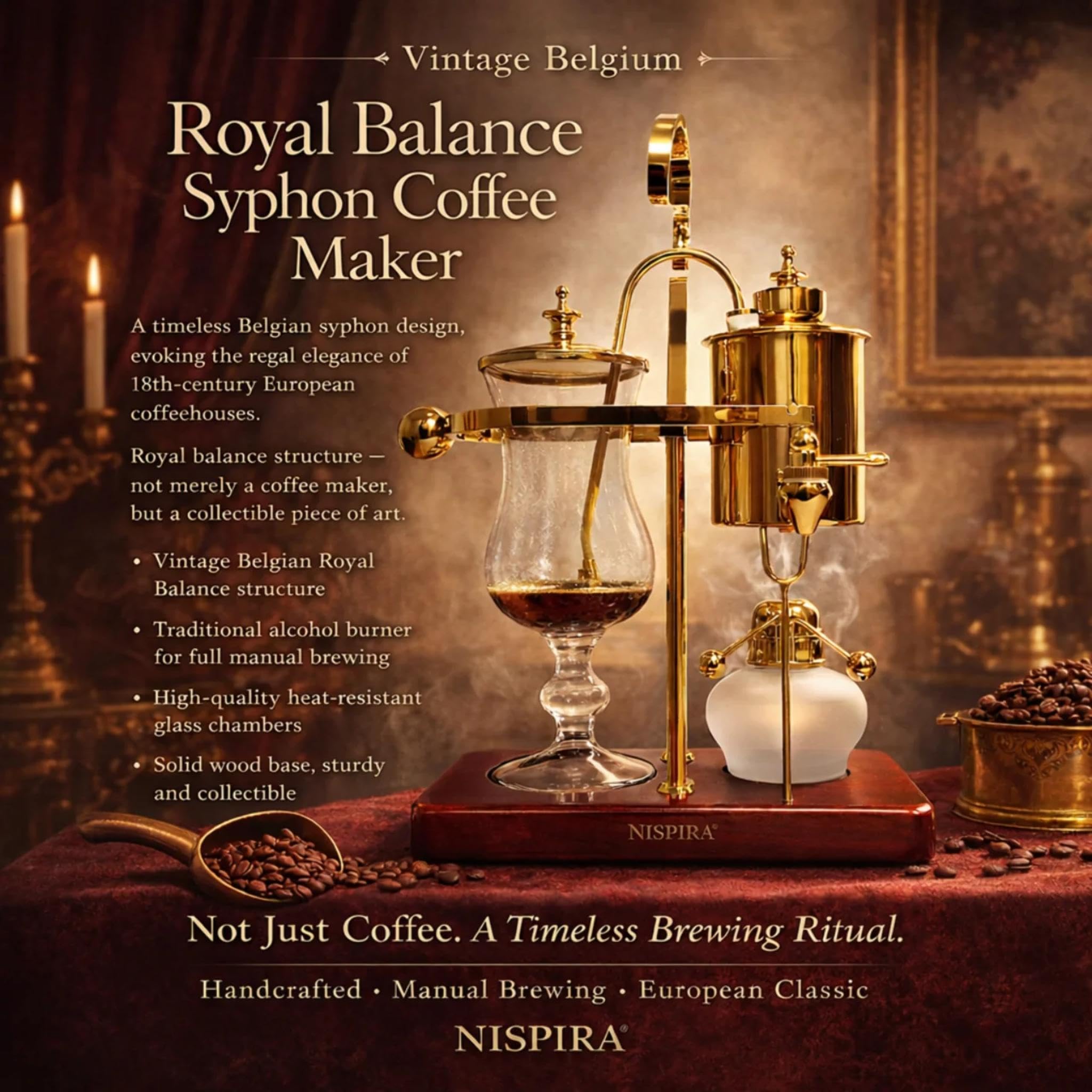 Nispira Belgian Royal Syphon Coffee Maker - Gold -4 Nispira Belgian Royal Syphon Coffee Maker - Gold -4