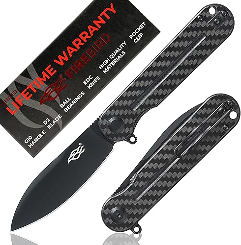 Miniatura 1 de Ganzo Firebird FH922PT-CF EDC Cuchillo de bolsillo plegable afilado D2 acero inoxidable negro hoja G10 mango con clip plegable al aire libre caza