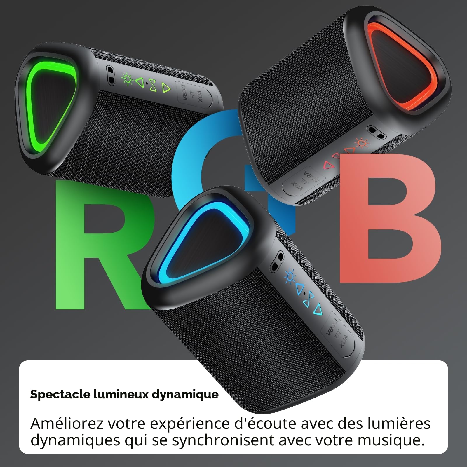 aowoka 2025 Enceinte Bluetooth Portable sans Fil avec Lumière LED, Bluetooth 5.4, 24 hrs, Basses Puissantes, Surround Stéréo, Étanche IPX7, Idéal pour Les Voyages/Sport/Fêtes/Cyclisme, Noir