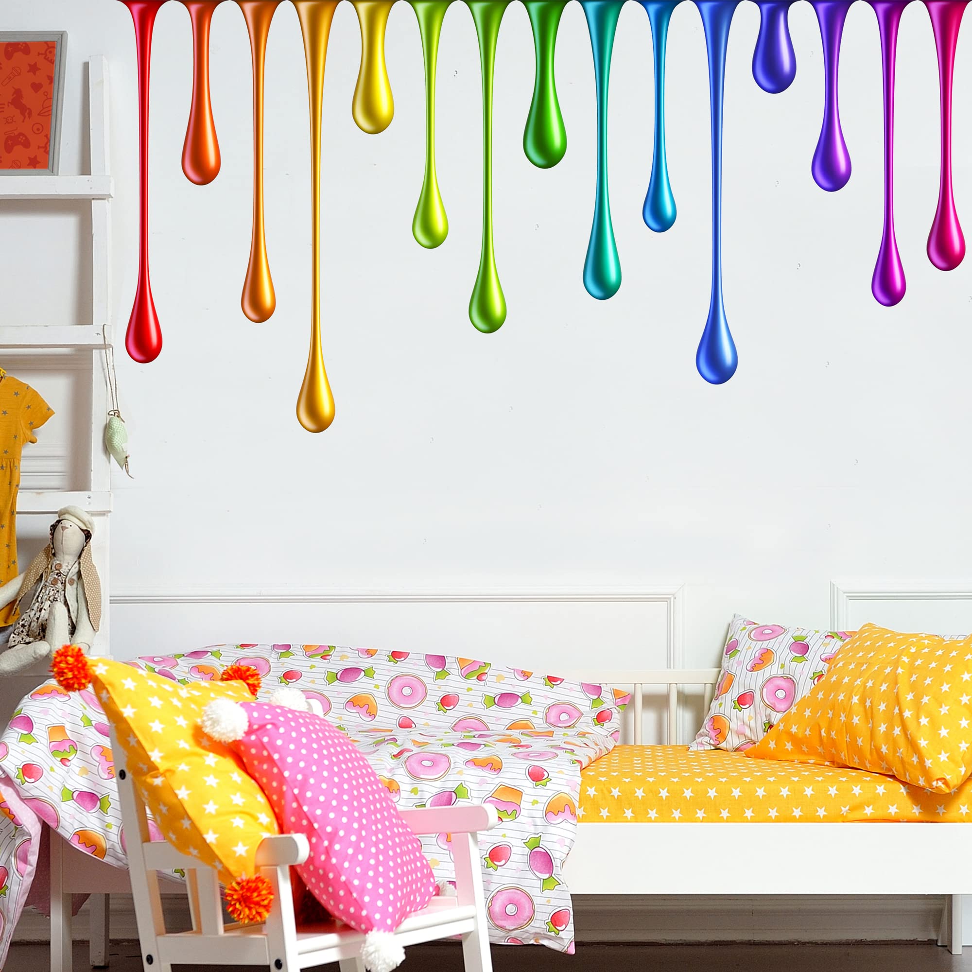 Themed Pink Rainbow Wall Sticker - Rainbow Metallic Drips Wall Decal Art (120Cm Width X 60Cm Height)