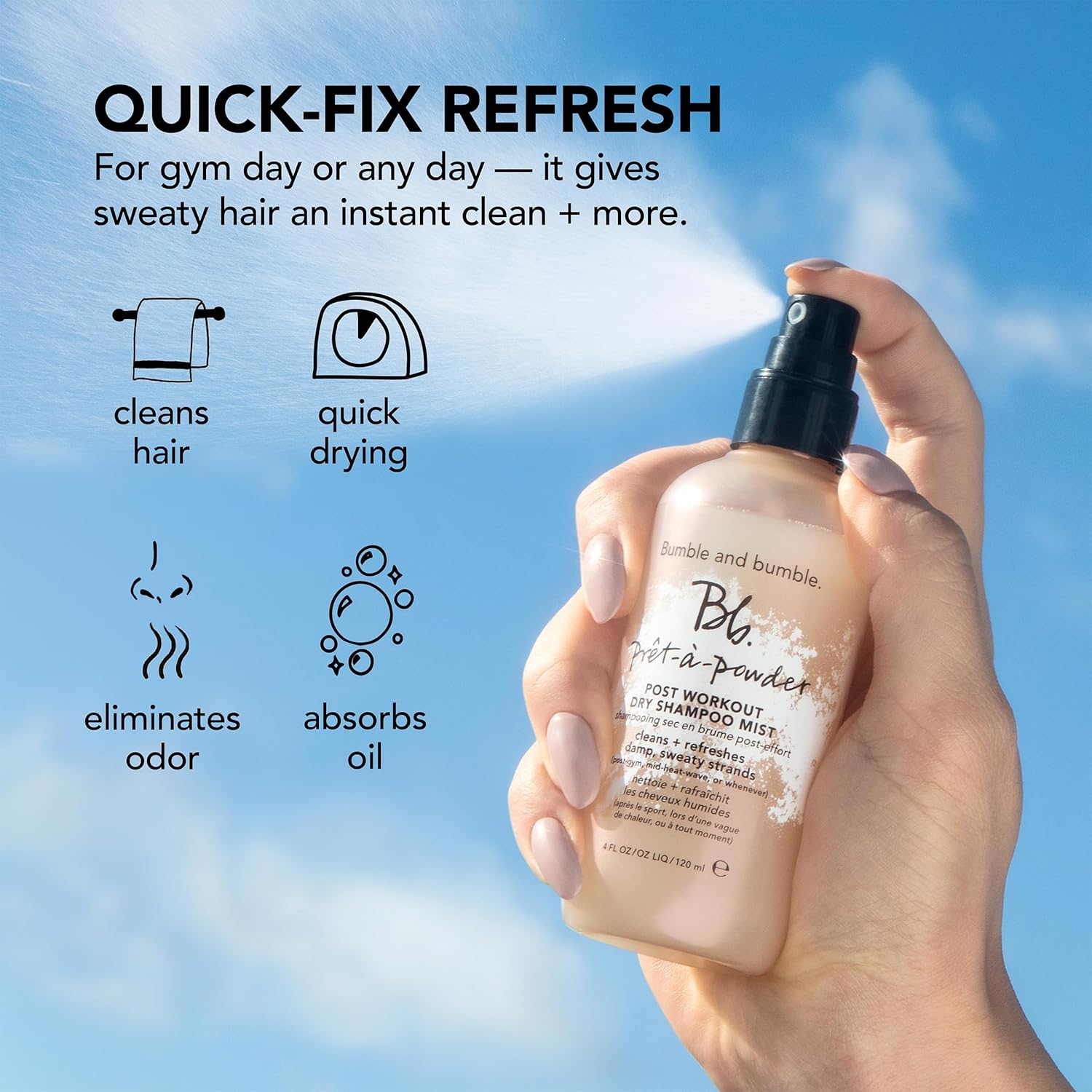 Bumble and bumble. Prêt-à-powder Post Workout Non-Aerosol Dry Shampoo Hair Mist | Cleanses Sweaty Hair + Eliminates Odor | Curly, Wavy, Straight - Image 6