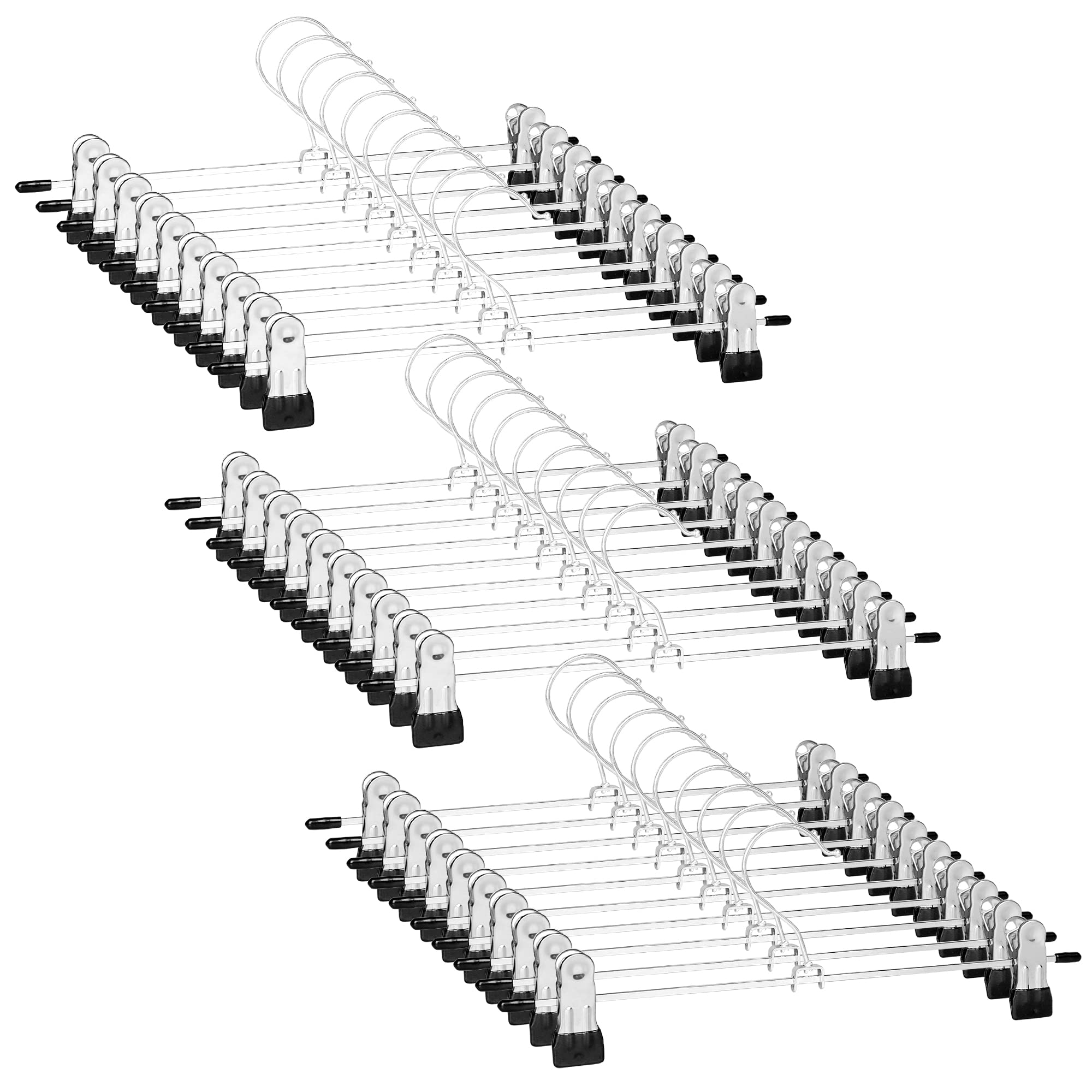Trouser Hanger, WEIDMAX Pant Hangers 30 Pcs Space Saving Skirt Hangers with Clips Adjustable Non-Slip Coat Suit Skirt Hangers Heavy Duty Chrome Clothes Hangers Clothes Hook