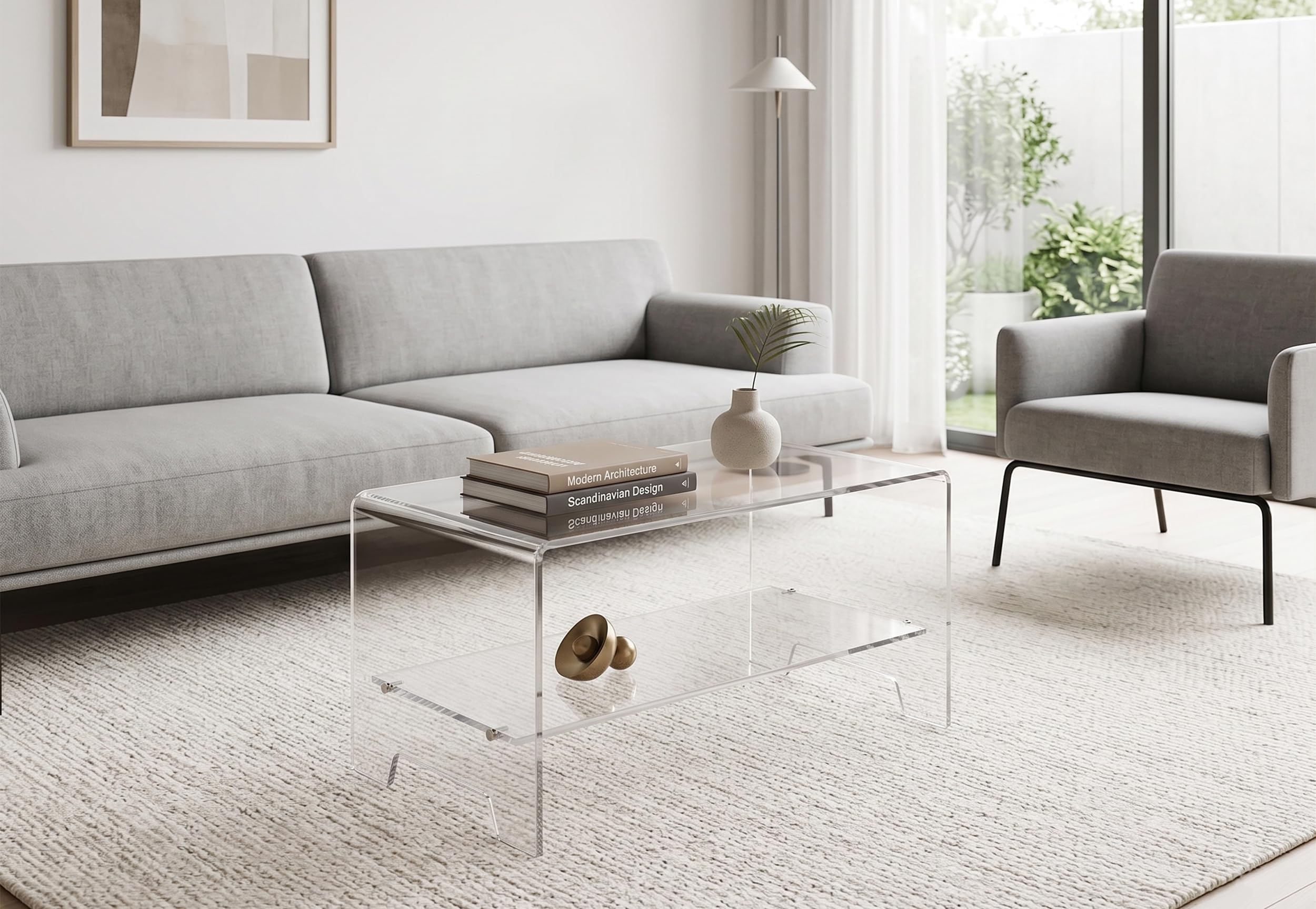 Slato Mira - Tavolino Basso da Salotto, soggiorno, Tavolino da caffè, Design Moderno in cristallo acrilico Trasparente Made in Italy, cm. L 69 × P 40 × H 41