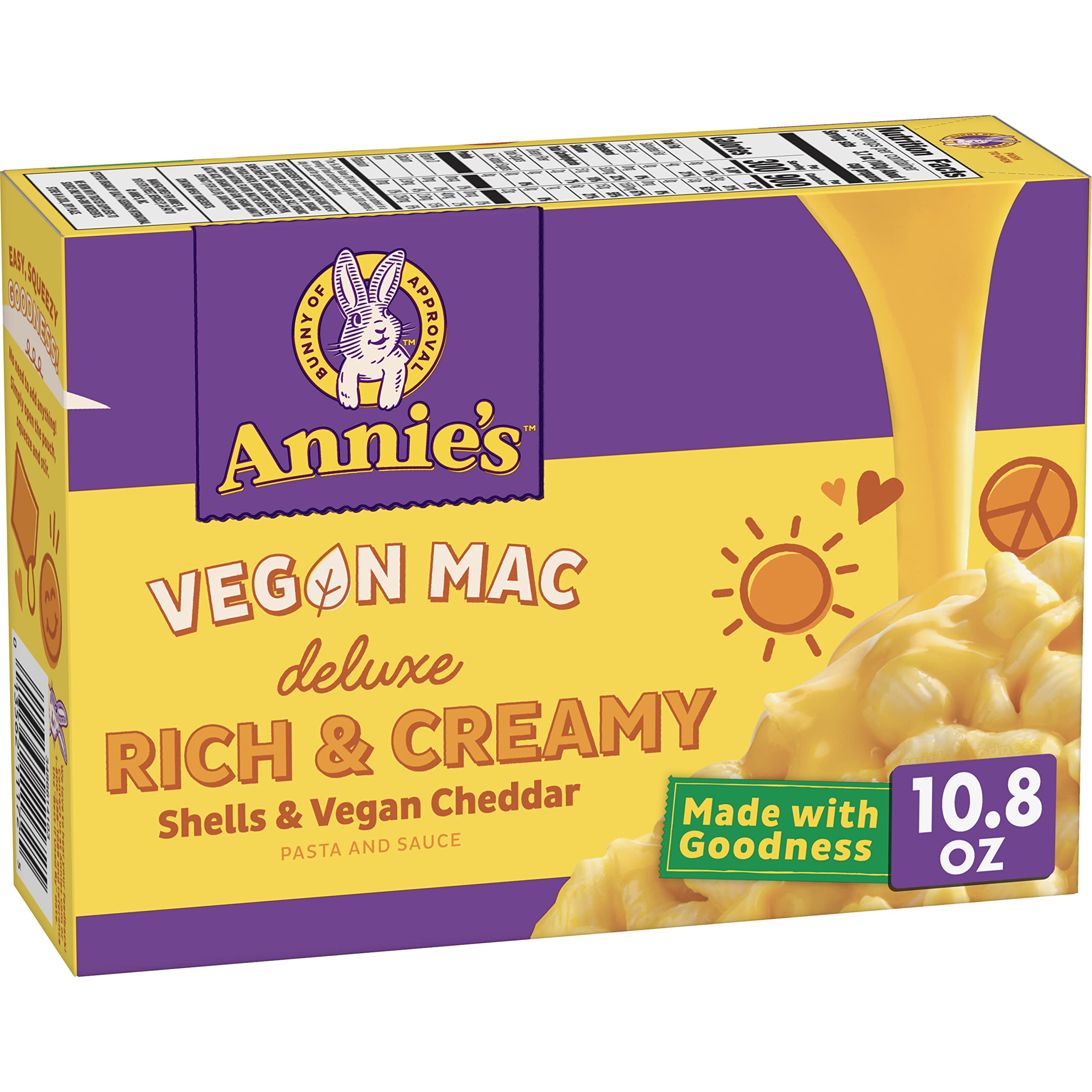 Annie's Deluxe Vegan Mac and Cheddar Shells, Vegan Macaroni and Cheese, 10.8 ozUSDA Organic