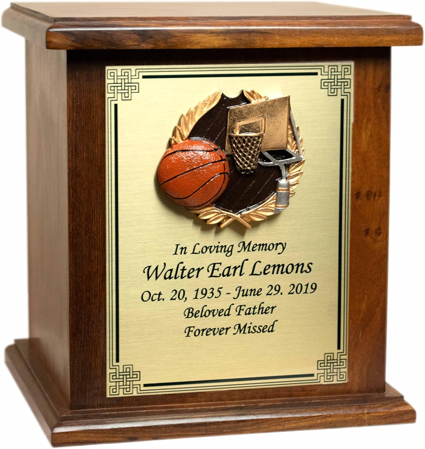 Basketball Memorial Wood Cremation Urn, Sports Funeral Urns with Personalization