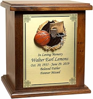 Basketball Memorial Wood Cremation Urn, Sports Funeral Urns with Personalization
