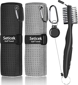 Seticek 2 Pack Golf Towel 16" X 16" with Golf Brush,Super Absorbent Towel