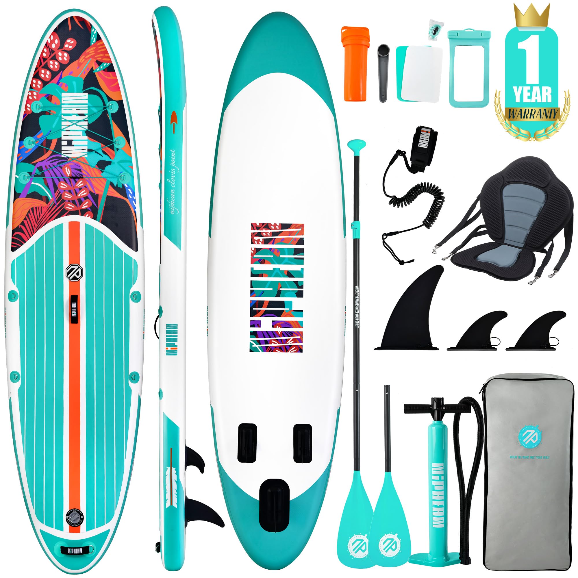 Niphean SUP Gonfiabile Adulti con Tutti gli Accessori, 320cm Tavola da SUP Gonfiabile con Sedia per Tutti i Livelli di Abilità, Paddle Board con Capacità di Carico di 200kg per 2 Persone