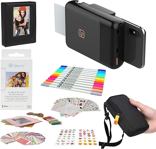 Lifeprint Cámara de impresión instantánea 2x3 para iPhone (negro) paquete de pegatinas