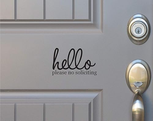 Hello Please No Soliciting - Adhesivo de vinilo para decoración del hogar (blanco brillante)