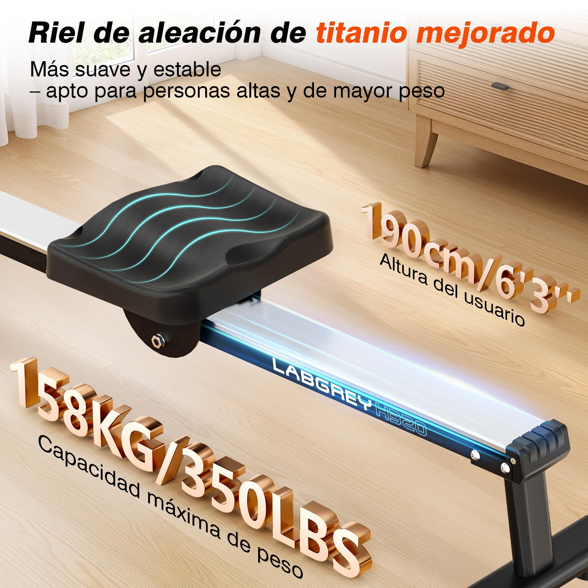 LABGREY Rameur Magnétique D'appartement, Rameur Bluetooth, Écran LCD, Silencieux, Capacité Maximale 158 kg, Idéal pour l’Entraînement Cardio à Domicile