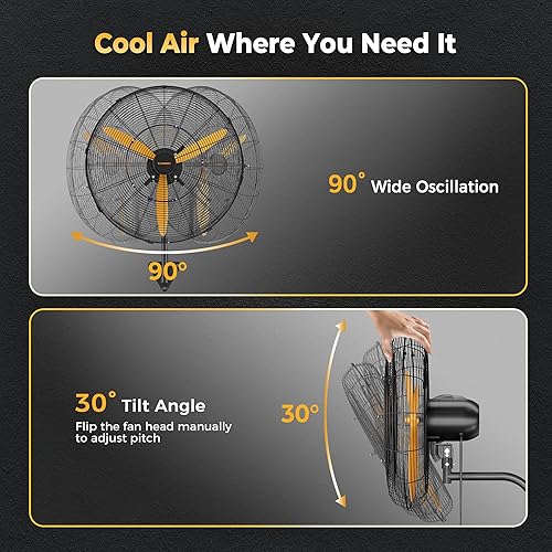 Miniatura 8 de Ventilador oscilante de montaje en pared de 24 pulgadas, control remoto con cable extra largo de 3.9 pies y cable de alimentación de 9.8 pies,