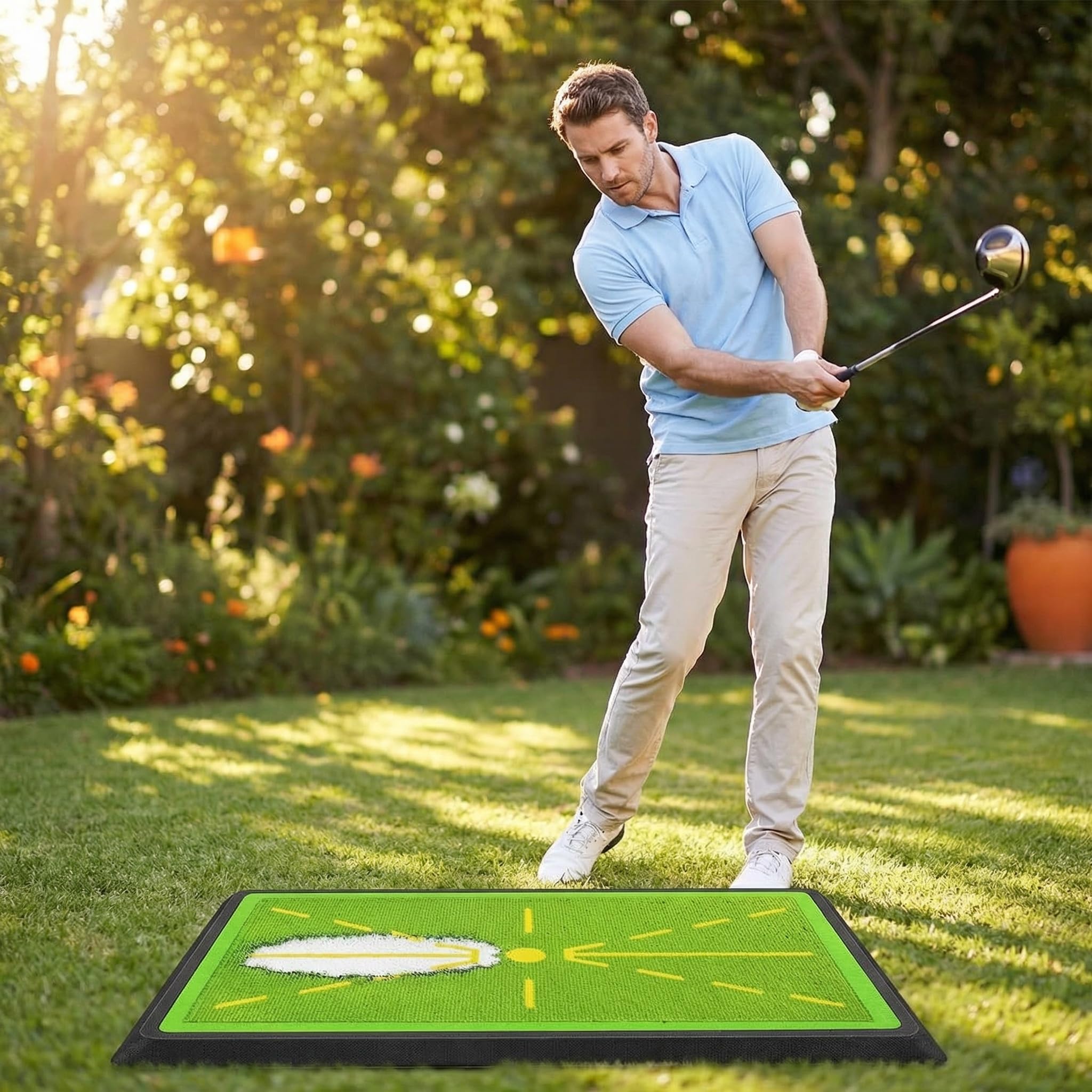DULCE DOM Golf-Trainingsmatte mit Schwungbahn-Feedback | Indoor & Outdoor | rutschfeste Gummirückseite | Verbessert Schwunggenauigkeit & Ballkontakt | Trainingshilfe für Anfänger