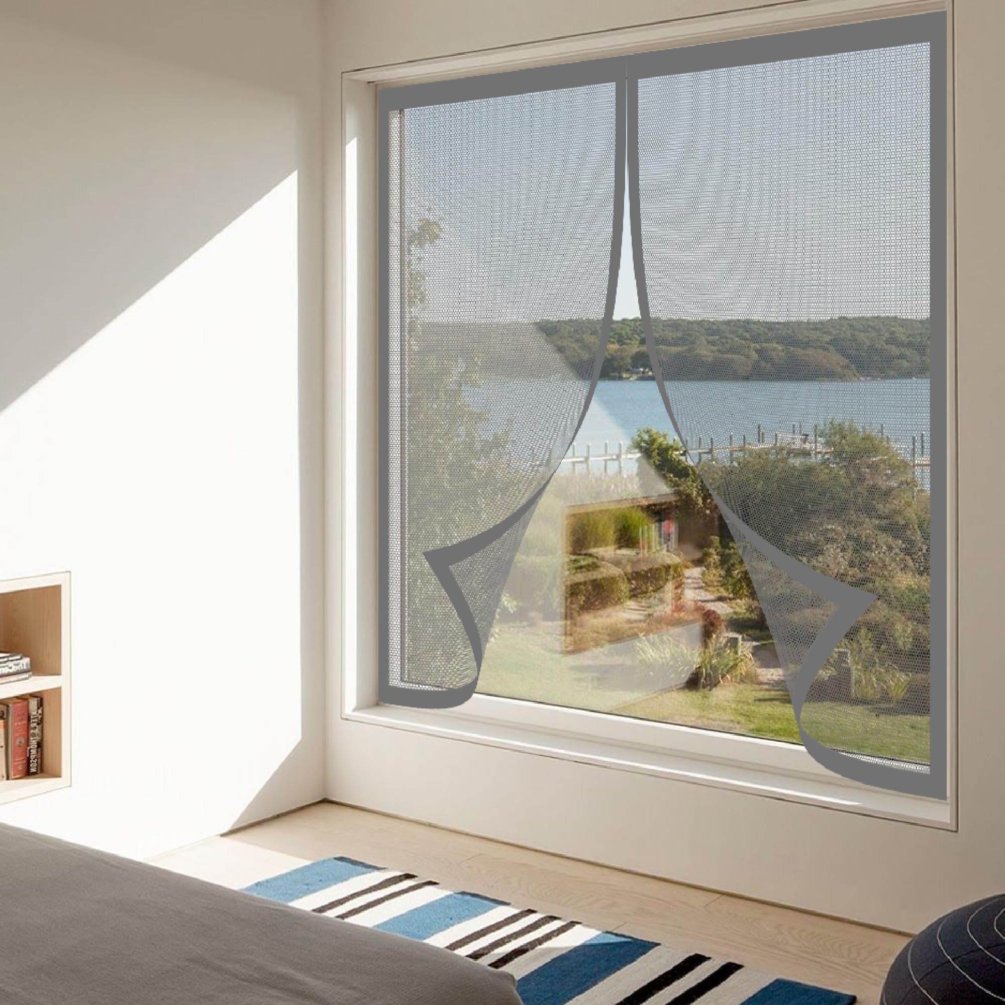 Magnetic Fly Screen Window 75 x 60 cm with Selfadhesive Magnetic Window Screen Insect Mesh Easy Installation for Windows Doors and Patio Screens, Grey