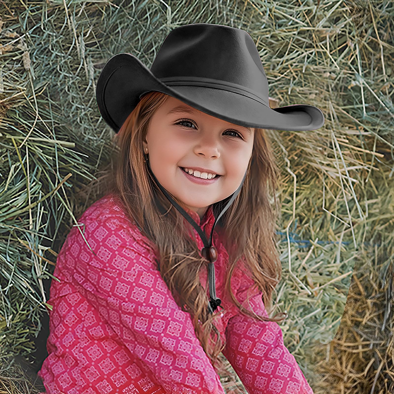 Cappello da Cowboy DRESHOW per Bambini 3-8 Anni Fedora Occidentale con Cordino a Vento