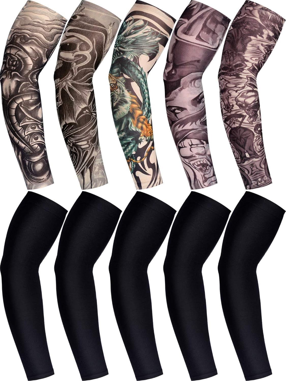 Boao 20 Pcs Temporary Tattoo Sleeve for Men Women UV Sun Protection Sleeves Arm Compression Sleeves for Sport Cycling Fishing