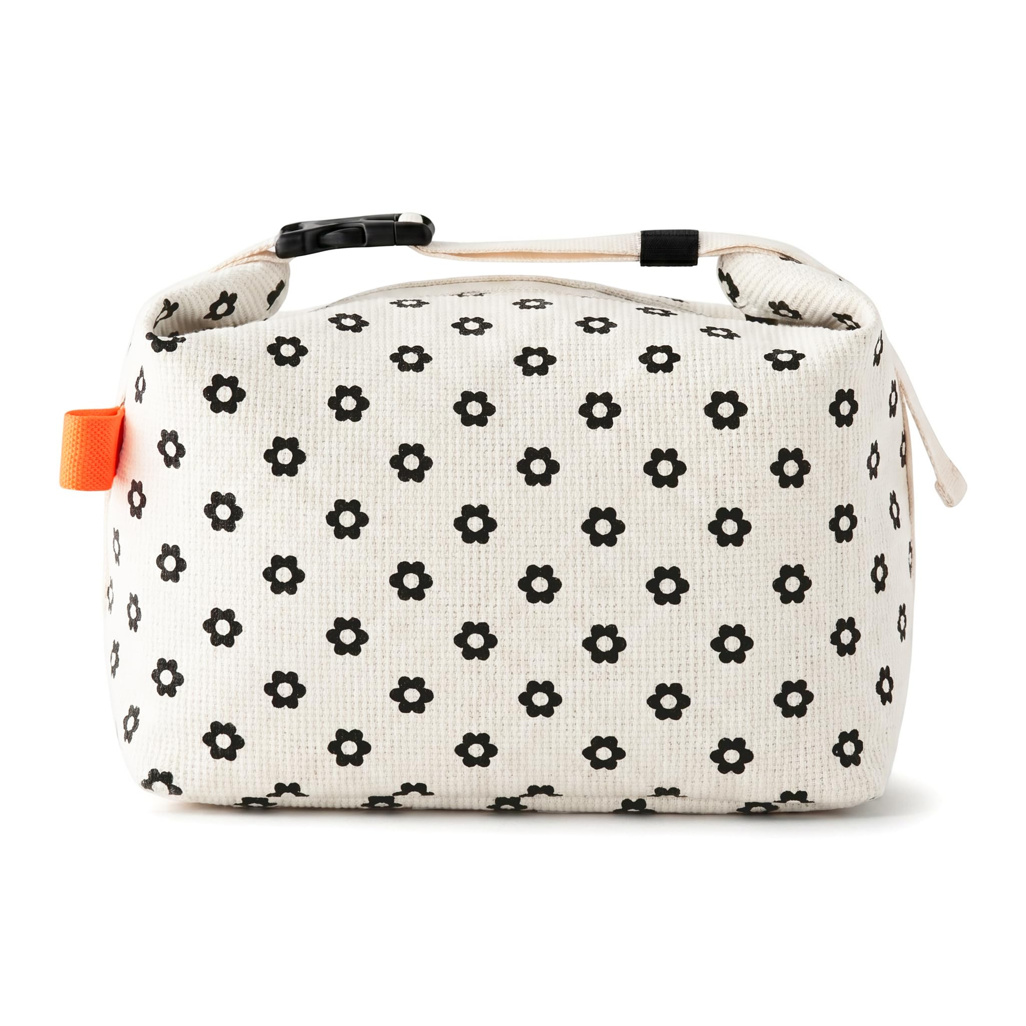 OYIWINMI Insulated Lunch Bag for Women, 7L Large Corduroy Lunch Tote with Thick Aluminium Foil, Leakproof Cooler Bag, Cute Black Floral Print, for Work, School, Travel