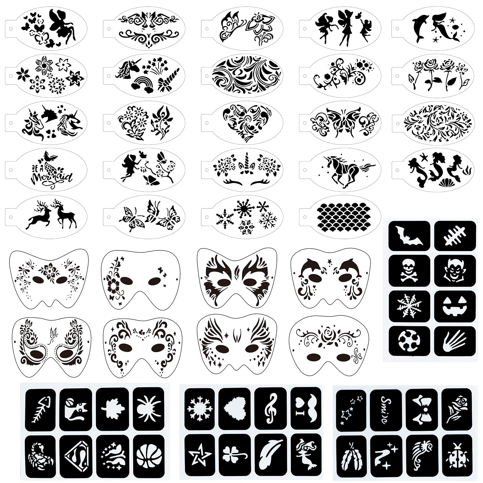 Face Painting Stencil,36 Pcs Face Paint Stencils Kit，Reusable Face Tattoo & Body Makeup Painting Templates for Halloween Party Makeup