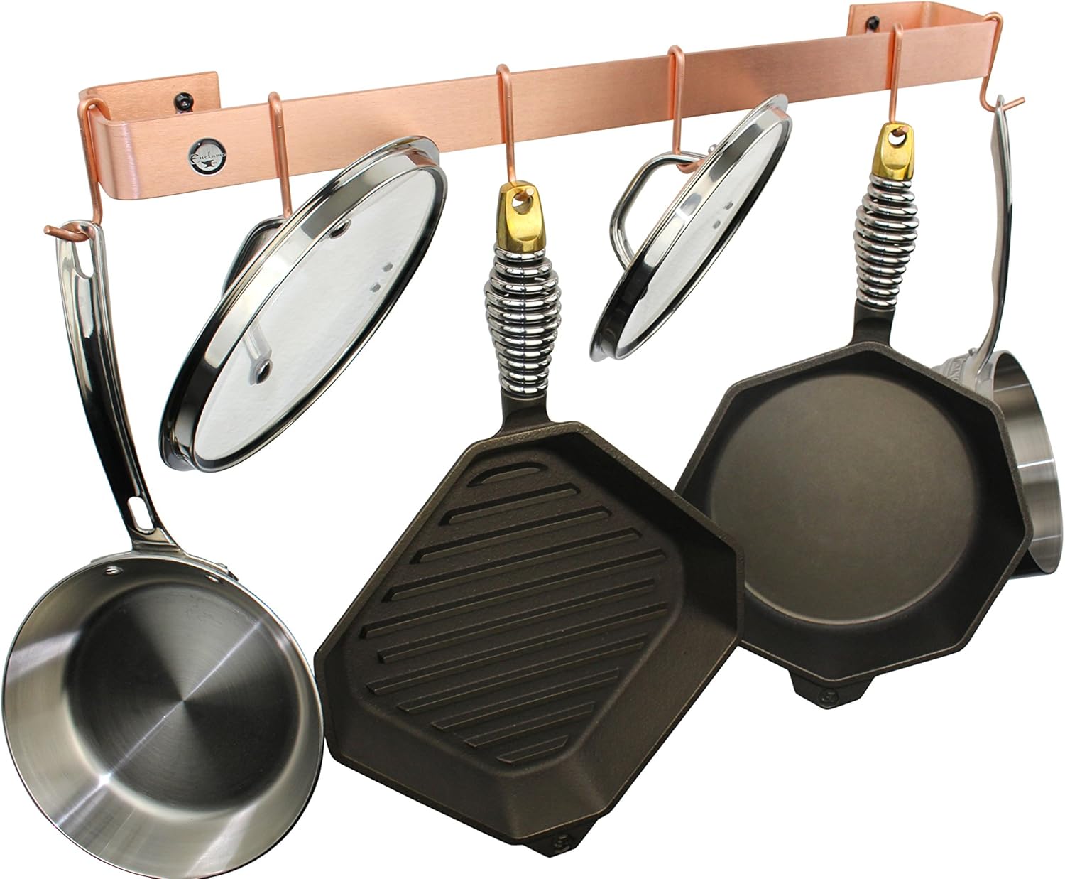 Enclume Handcrafted 36" Wall Rack Utensil Bar w 6 Hooks, Brushed Copper