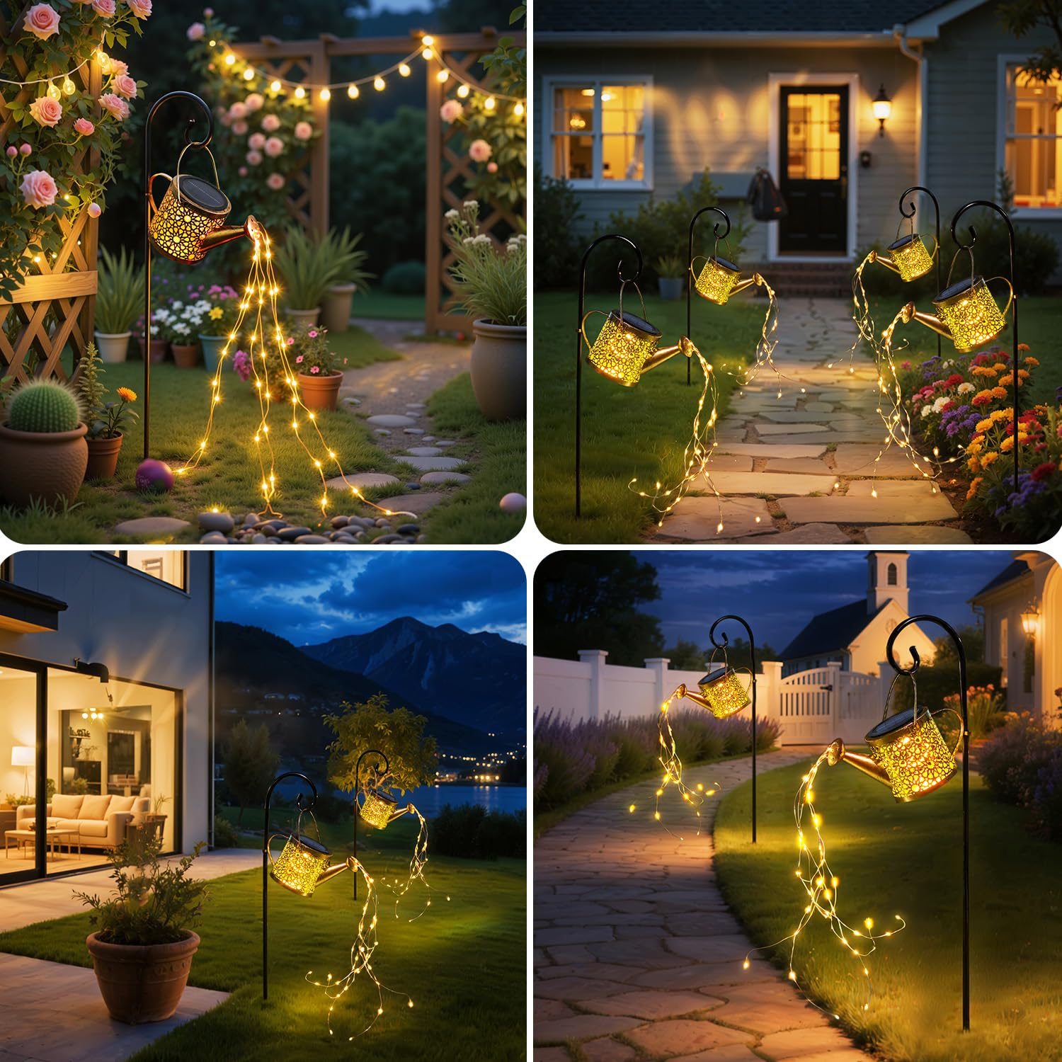 Daknswte Solar Watering Can Lights Outdoor Garden,Waterproof Led Hanging Metal Lantern with Fairy String Light,Garden Ornaments for Yard Lawn Pathway Patio Decor and Women Mom Birthday Gifts - 3