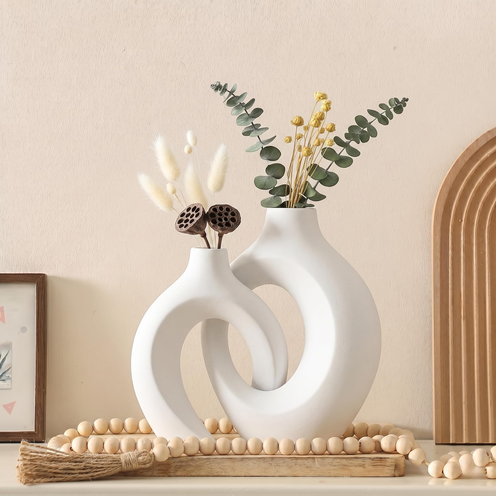 PUREZENTO Donut Heart Vases - Set of 2 Ceramic Vases -14