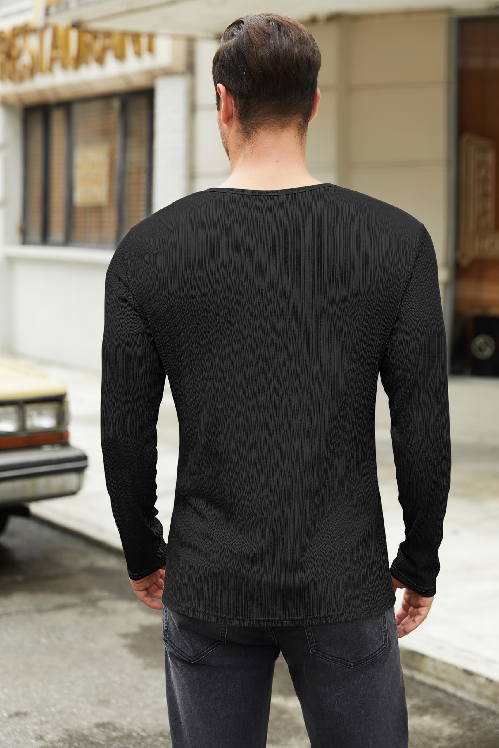 COOFANDY Maglietta da uomo a maniche lunghe, a coste, per uomo, per il tempo libero, casual