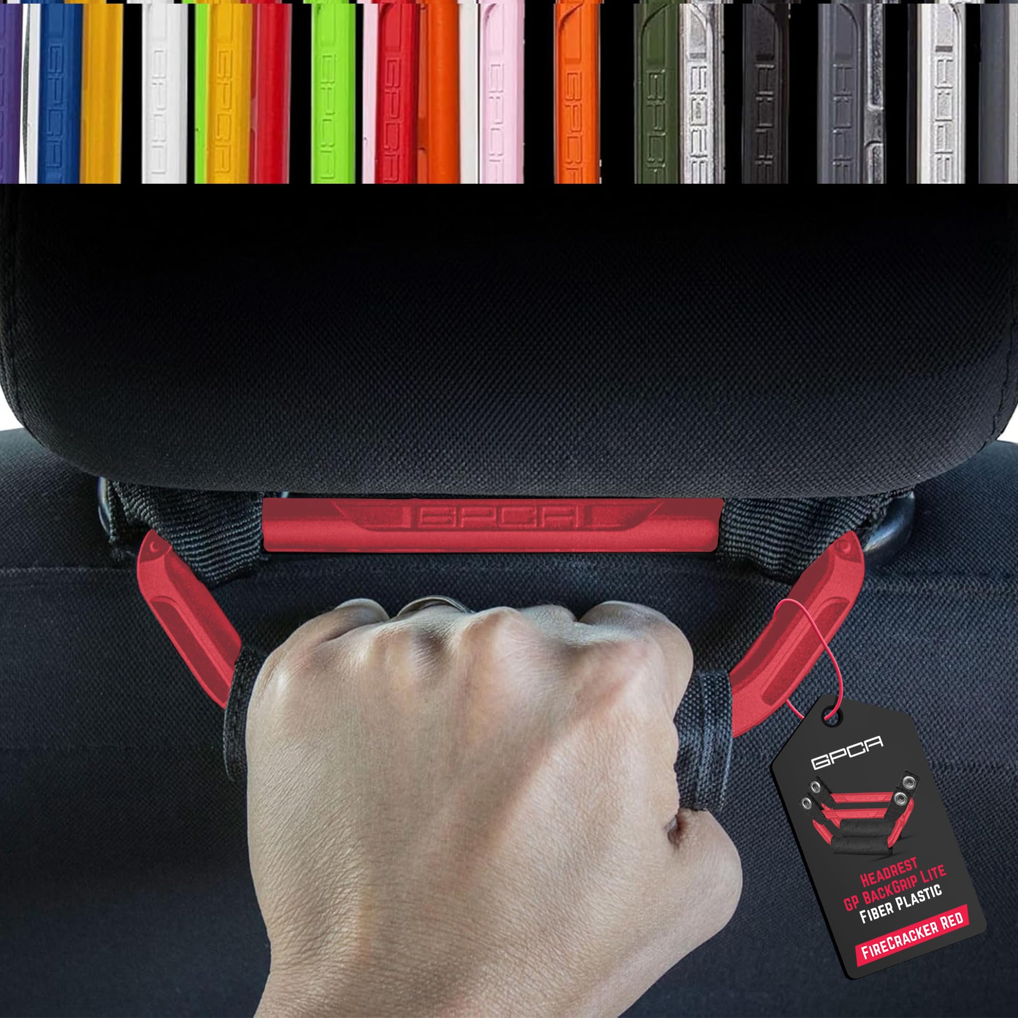 GPCA GP BackGrip Lite Headrest Handle for Cars, Jeeps, Trucks, and More, Back Seat Grab Handles and Hand Grips, Patented Jeep Accessories and Car Accessories Easy to Install (2-Pack, Red)