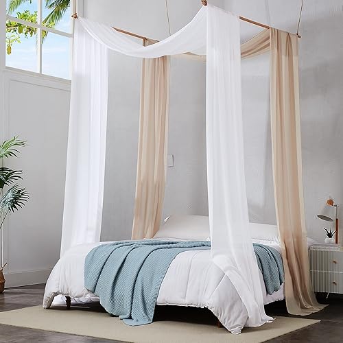 Vista 21 de Warm Home Designs Par de 2 cortinas de gasa con dosel blanco y blanco. Cortinas de 35 x 144 pulgadas para cama de tamaño doble o individual. Ideal