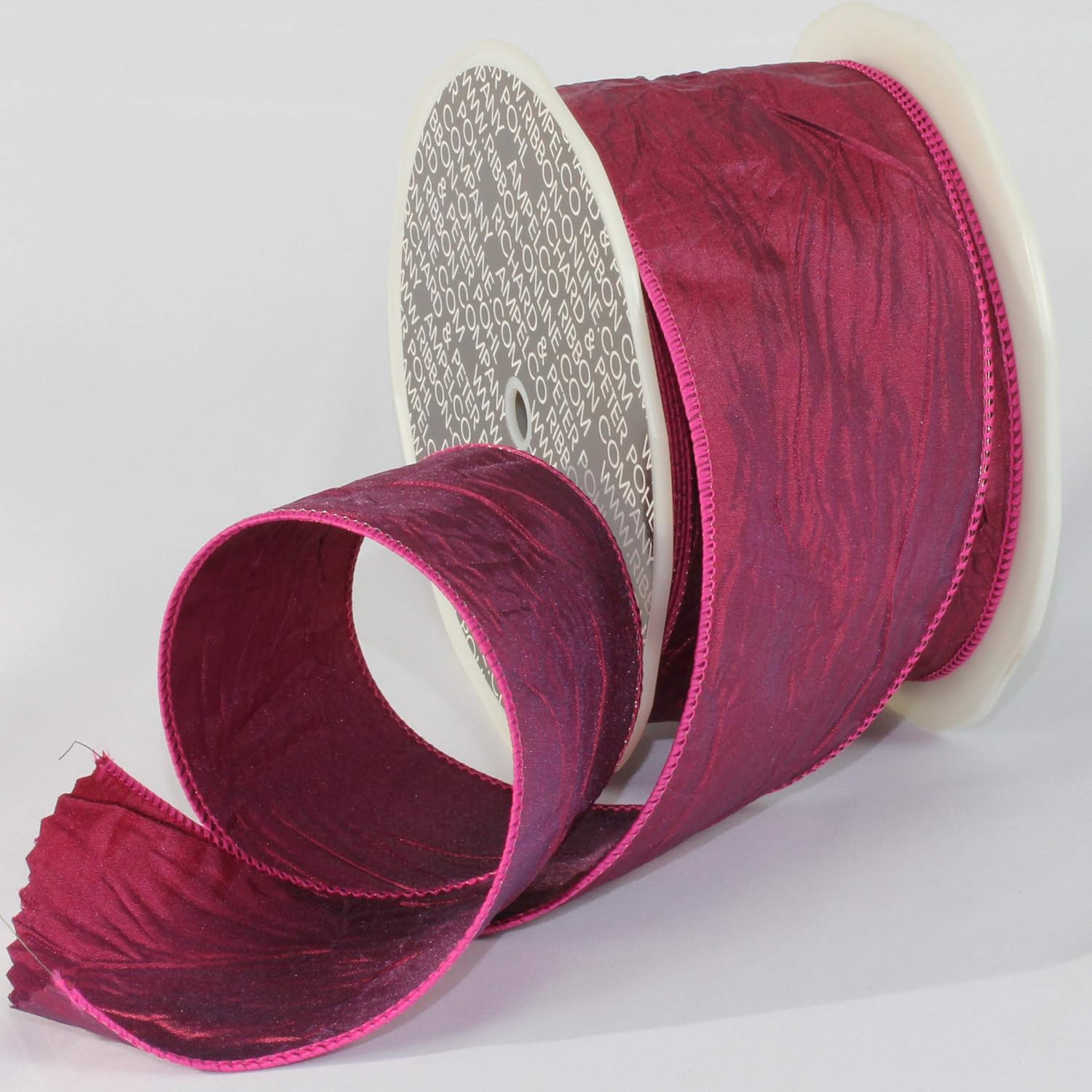 Fuchsia Red Crinkled Satin Silk Wired Craft Ribbon 3" x 27 Yards