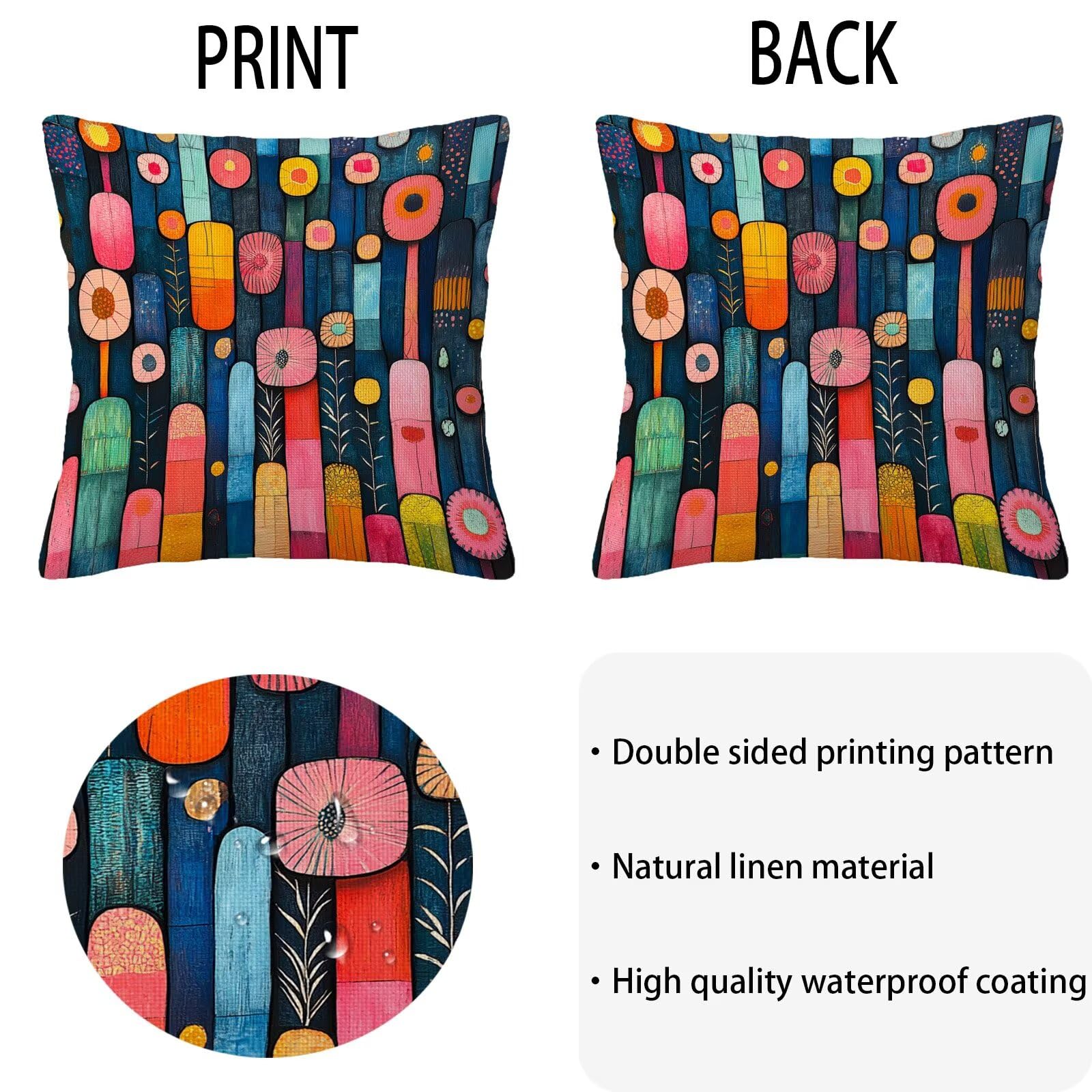 Fundas de Cojines Impermeables para Exterior Geometría Funda Cojin 80x80 cm Juego de 4 Cuadradas Lino Funda de Almohada Decorativas para Sofá Terraza Silla Jardín Cojines Decorativos (Flor) L-O263