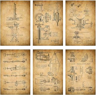 Meishe Art Vintage Poster Print Mechanical Blueprint Structural Drawing Illustration Antique Engineer Design Draft Showing the Basic Structure Construction of Schematic Diagram Home Wall Decor