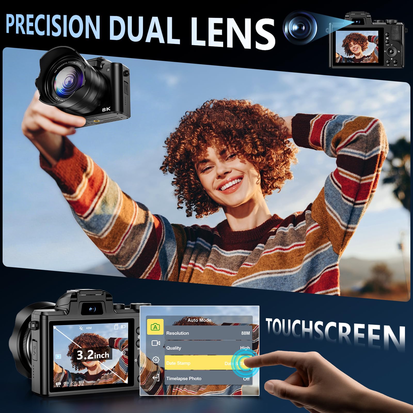 Amazon.com : 8K Digital Camera, 88MP WiFi Cameras for Photography