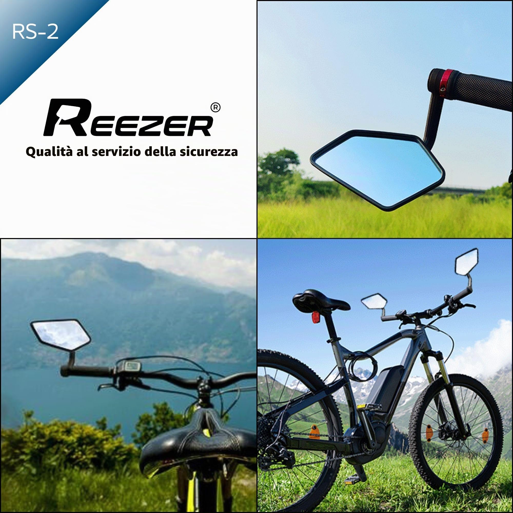 REEZER - Specchietto per bicicletta - Specchietto per bicicletta elettrica - Specchietto per monopattino elettrico - Di alta gamma, compatibile con tutti i modelli - Riflettente - 360° SINISTRA