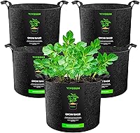 VIVOSUN 5-Pack 10 Gallon Heavy Duty Grow Bags - Thickened Nonwoven Fabric Pots with Reinforced Handles for Healthy Roots