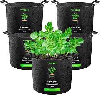 VIVOSUN 5-Pack 10 Gallon Heavy Duty Grow Bags - Thickened Nonwoven Fabric Pots with Reinforced Handles for Healthy Roots