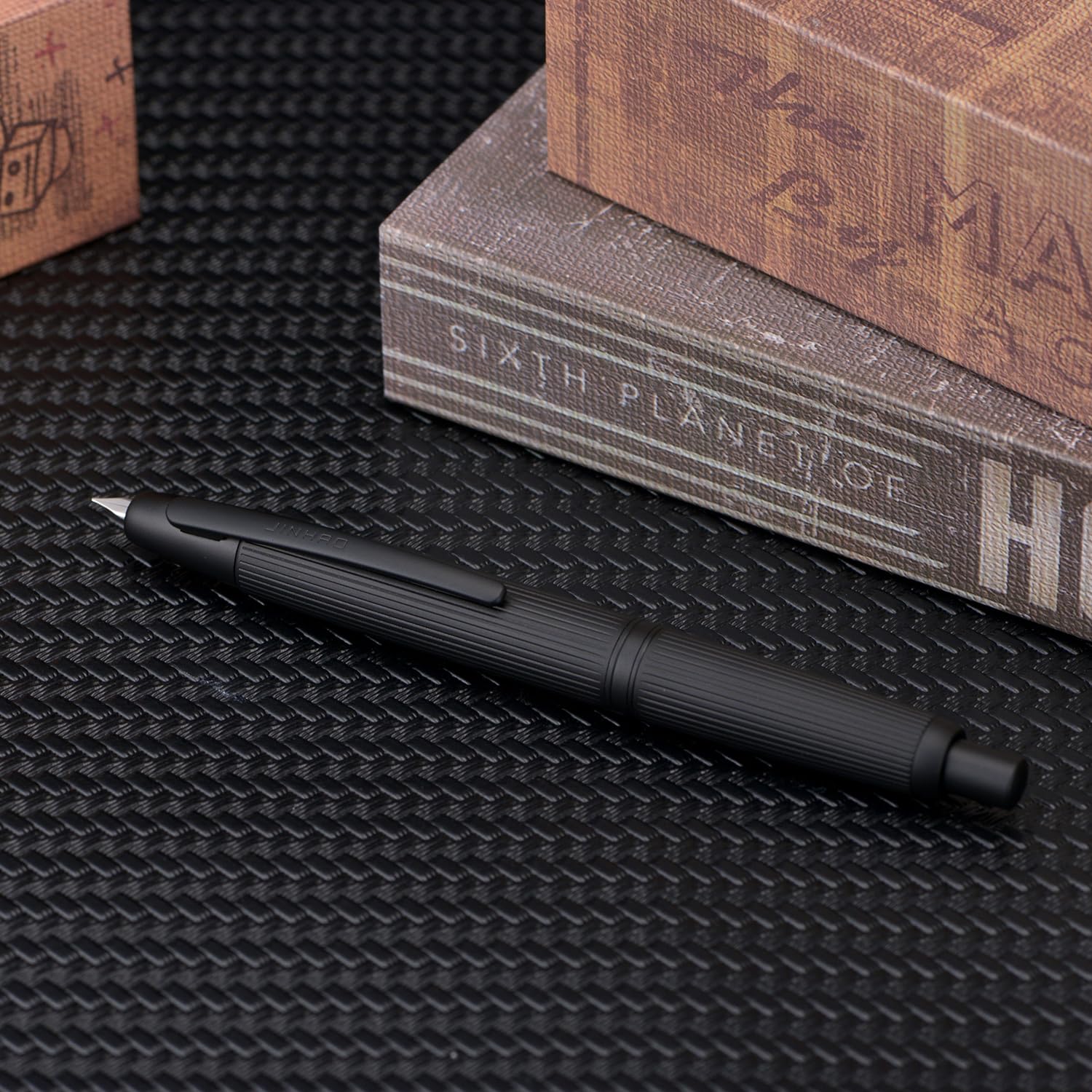 Jinhao 10 Series Press Fountain Pen Matt Black Chromium Retractable Fine Nib with Ink Converter and Metal Pen Box Set (Black Clip Version) - Image 3