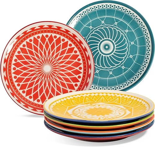 Miniatura 5 de Annovero Platos de cena y postre | Platos de cocina | Apto para horno microondas | Vajilla de porcelana colorida