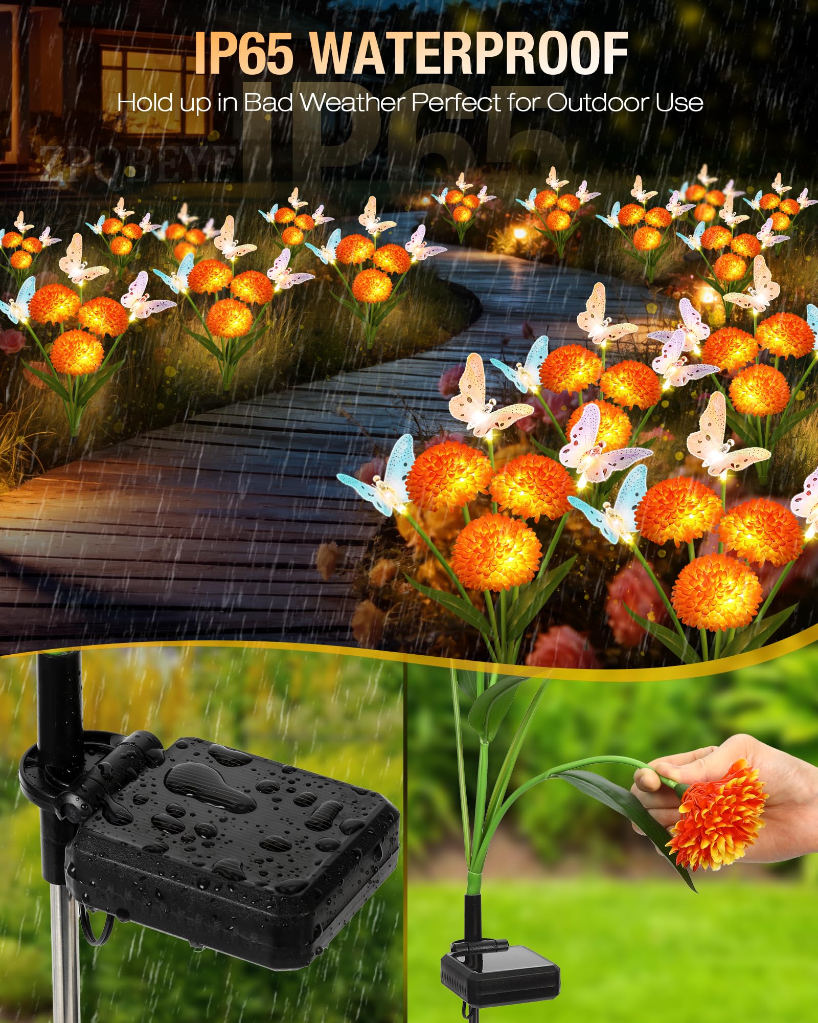 Luces solares de jardín para exteriores, impermeables, decorativas, paquete de 3 luces de mariposa oscilantes con 9 flores grandes, luces solares para decoración de jardín exterior, patio